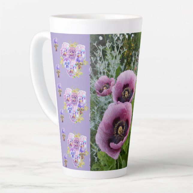 Pink Poppy Stiefmütterchen Viola Shabby Blume Latt Milchtasse (Linke Ecke)