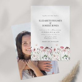 Pink Poppy Wiese mit Paare Foto Hochzeit Einladung