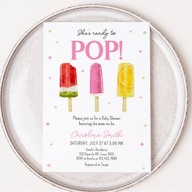 Pink Popsicle Baby Dusche Einladung (She's Ready to Pop Baby Shower Invitation)