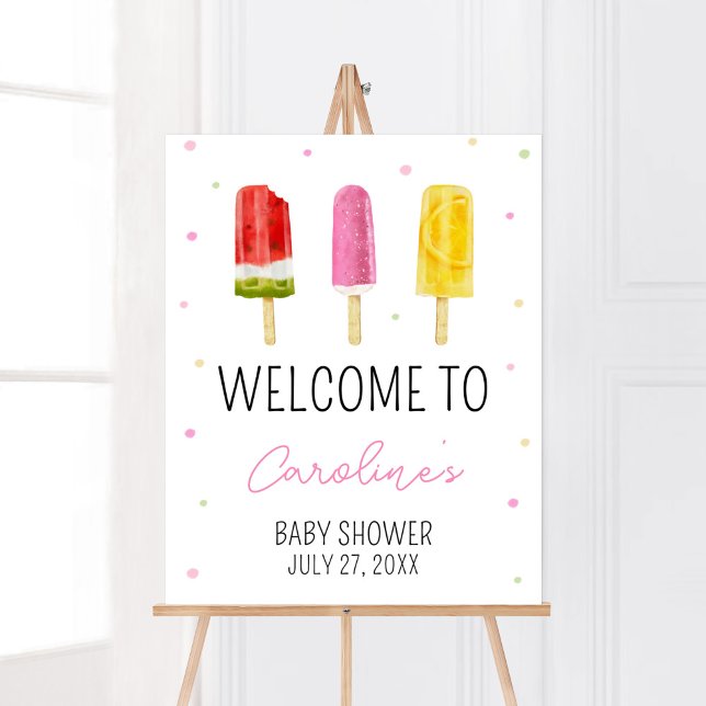 Pink Popsicle Baby Dusche Willkommen Poster (She's Ready to Pop Baby Shower Welcome Sign)