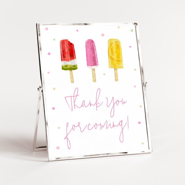 Pink Popsicle Baby Shower Danke für Ihr Kommen Poster (She's Ready to Pop Baby Shower Thank you for Coming Sign)
