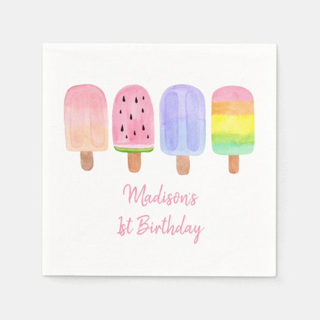 Pink Popsicle Birthday Serviette (Vorderseite)