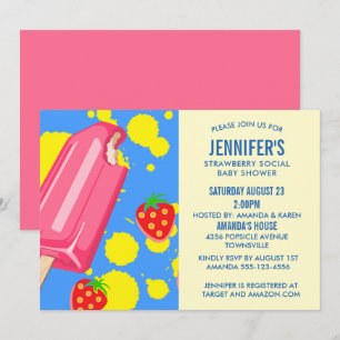 Pink Popsicle Erdbeeren-Baby-Shower Einladung