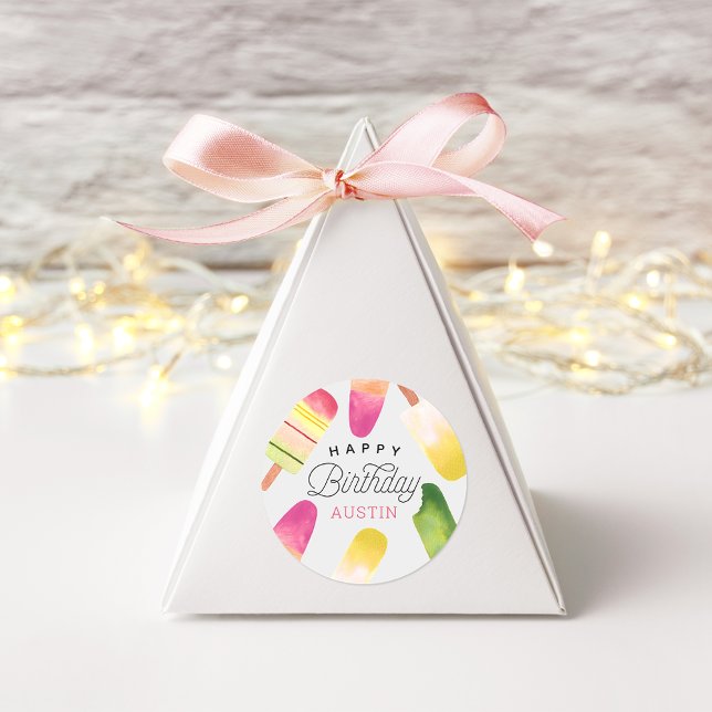 Pink Popsicle Personalisierter Kindergeburtstag Runder Aufkleber (Von Creator hochgeladen)