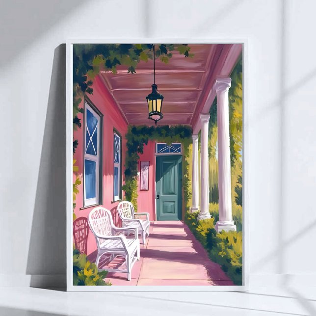Pink Porch | Botanical Deck Floral Watercolor Poster (Von Creator hochgeladen)