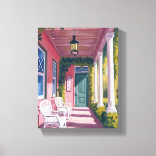 Pink Porch   Botanische Deckblumen Aquarell Leinwanddruck