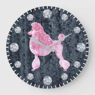 Pink Posh Poodle Diamond Hund Stunde Große Wanduhr