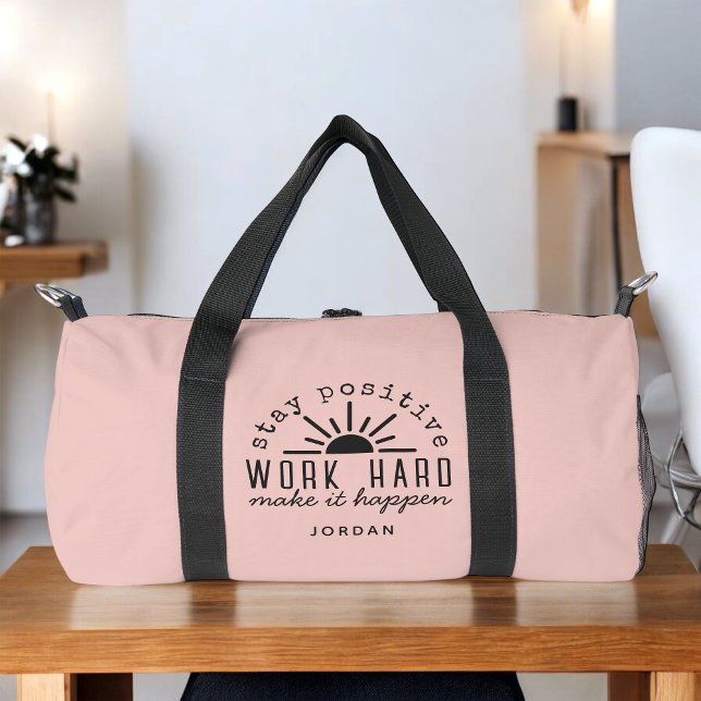 Pink Positive Motivational Quote with Name Duffle Bag (Personalize with any name!)