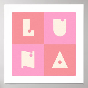 Pink Poster Kinderzimmer Wanddekor LUNA Name