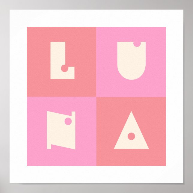 Pink Poster Kinderzimmer Wanddekor LUNA Name (Vorne)