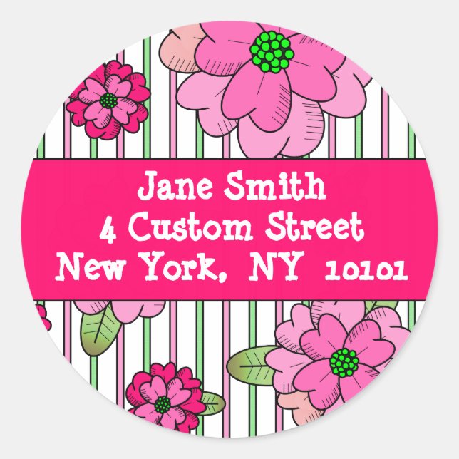 Pink Posy Address Labels Runder Aufkleber (Vorderseite)