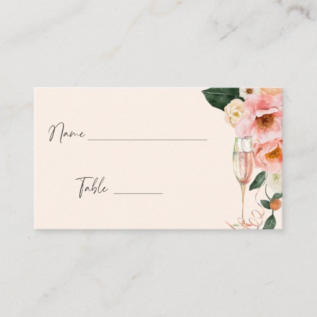 Pink Pour Floral Champagner Platzkarte (Vorderseite)