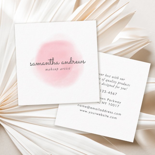 Pink Powder Puff Beruflich Makeup Artist Quadratische Visitenkarte (Von Creator hochgeladen)