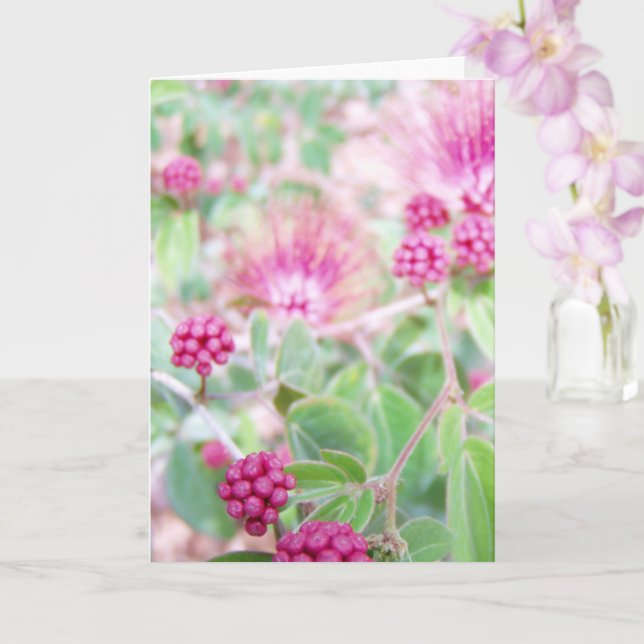 Pink Powder Puff Blume und Green Folies Karte (Orchidee)