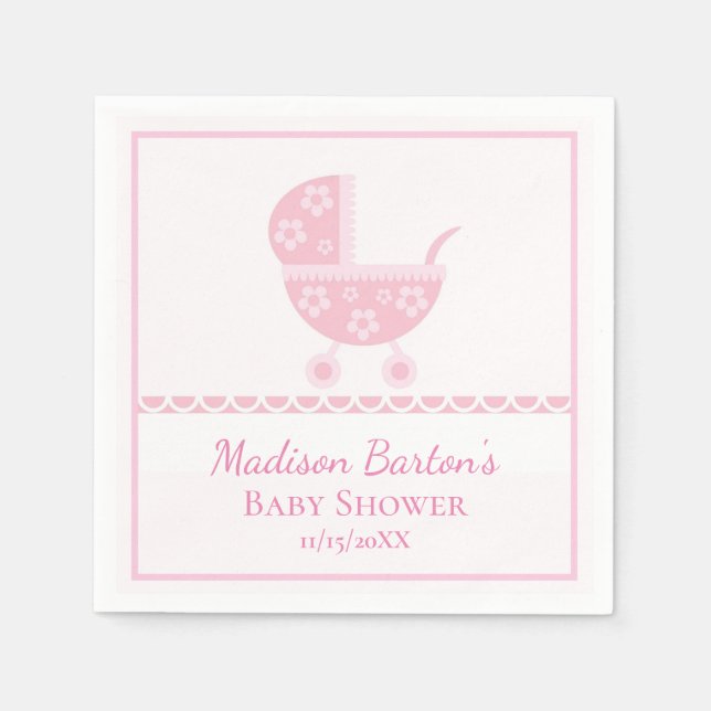 Pink Pram Niedlich Girl Baby Dusche Serviette (Vorderseite)