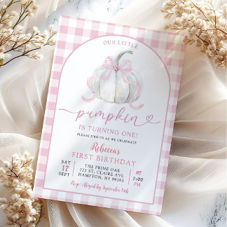 Pink Preppy Bow Arch Pumpkin Birthday Einladung