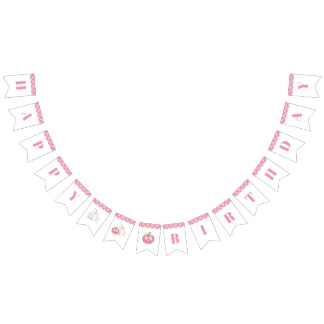 Pink Preppy Citrouille Anniversaire Bannière Bunth (Tout)