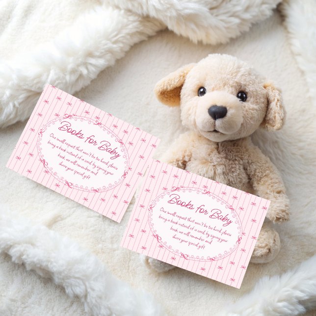 Pink preppy hand drawn baby shower book request begleitkarte (Pink preppy hand drawn baby shower book request enclosure cards vintage baby shower invitation suite)