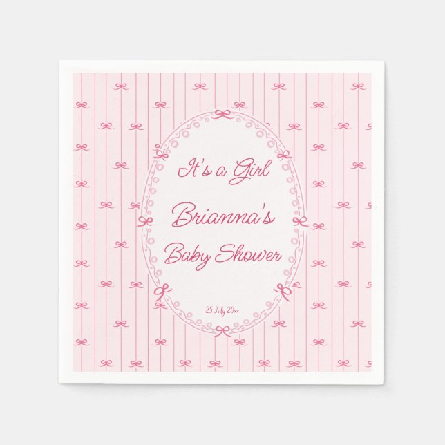 Pink preppy hand drawn baby shower monogrammed serviette (Vorderseite)