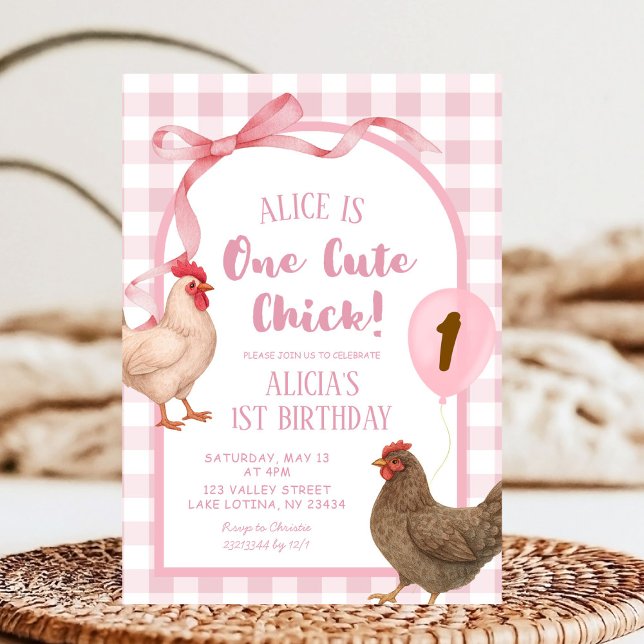 Pink Preppy Kariert One Niedlich Chill Birthday Einladung (Von Creator hochgeladen)