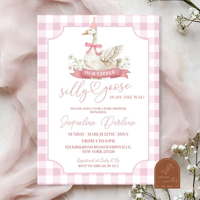 Pink Preppy Silly Goose Baby shower Invitation (Créateur téléchargé)