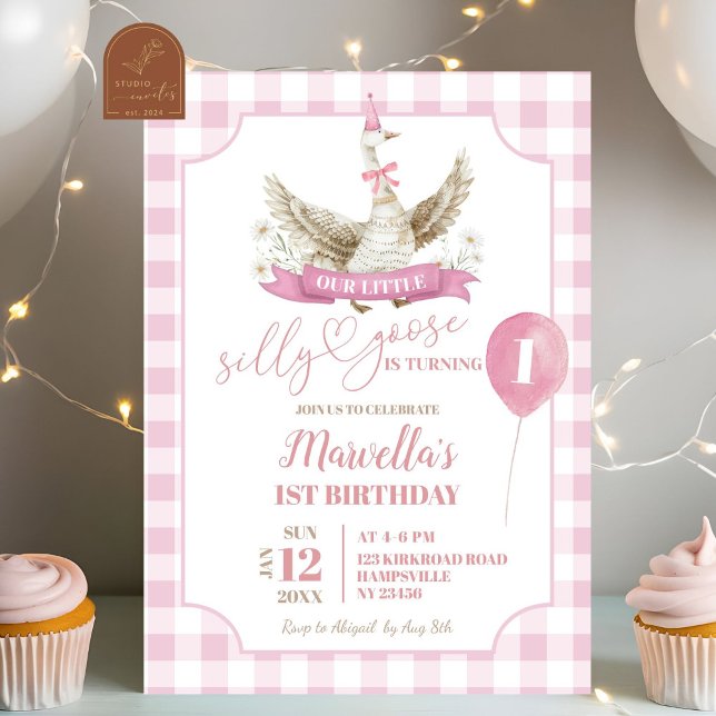 Pink Preppy Silly Goose Invitation Anniversaire (Créateur téléchargé)