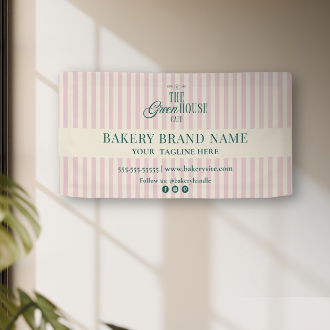 Pink Preppy Stripes Bakery Logo Event Display  Banner (Von Creator hochgeladen)