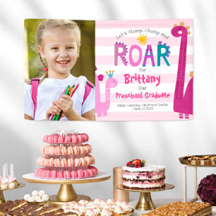 Pink Preschool Abschluss Foto Dinosaur Girl Niedli Banner