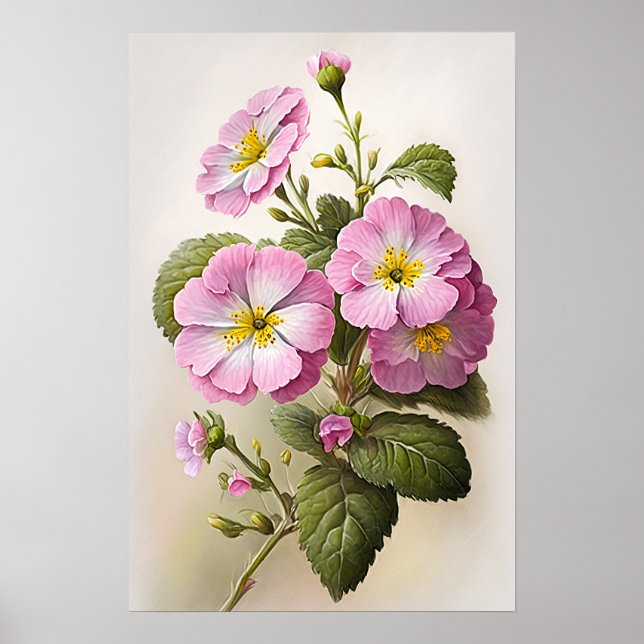 Pink Primrose Blume Art Print Poster (Vorne)