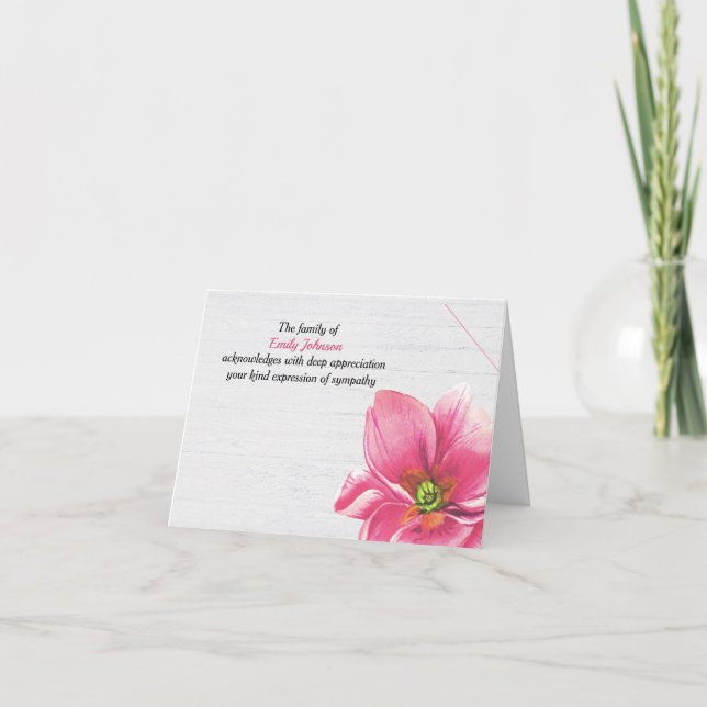 Pink Primrose Blume Beileid Vielen Dank Dankeskarte (Vorderseite)