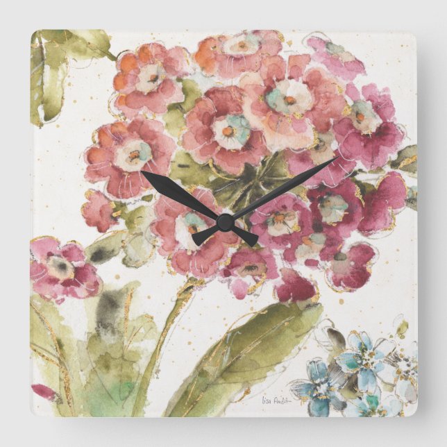 Pink Primrose Quadratische Wanduhr (Vorderseite)