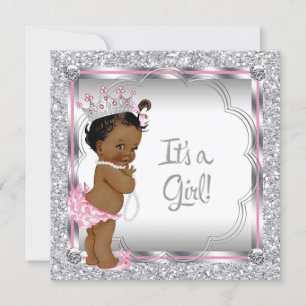 Pink Princess African American Baby Dusche Einladung