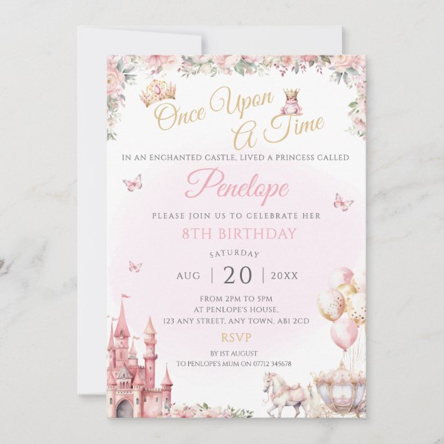 Pink Princess Anniversaire Fairy Tale Invitation (Devant)