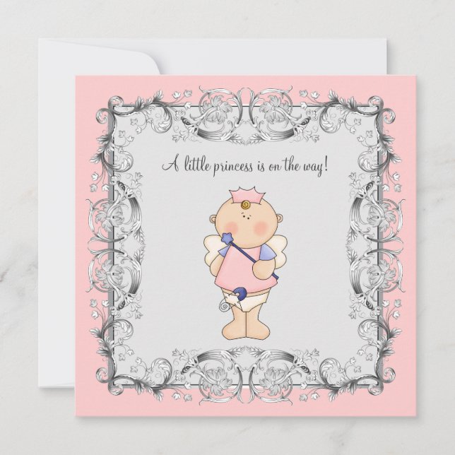 Pink Princess Baby Girl Dusche Einladung (Vorderseite)