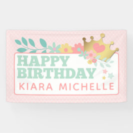 Pink Princess Baby Girl Happy Birthday Party Banner