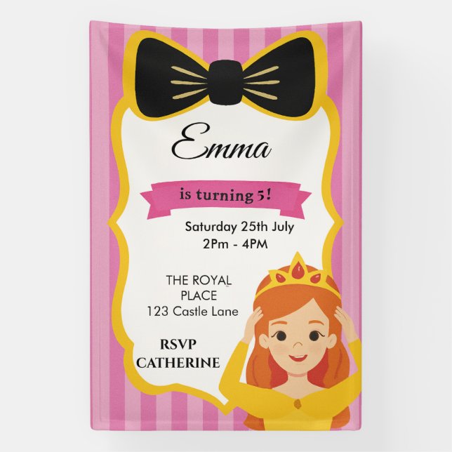 Pink Princess Birthday Invite | Zazzlemade Banner (Vertikal)