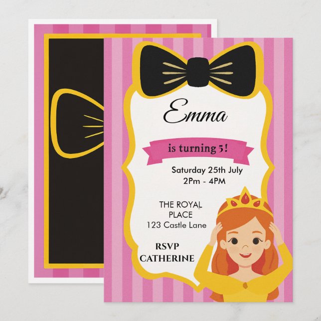 Pink Princess Birthday Invite | Zazzlemade Dankeskarte (Vorne/Hinten)