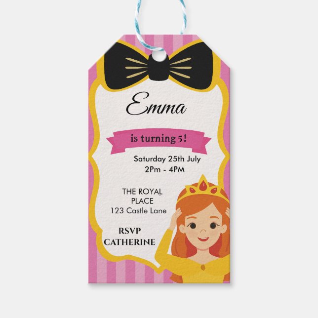 Pink Princess Birthday Invite | Zazzlemade Geschenkanhänger (Vorderseite)