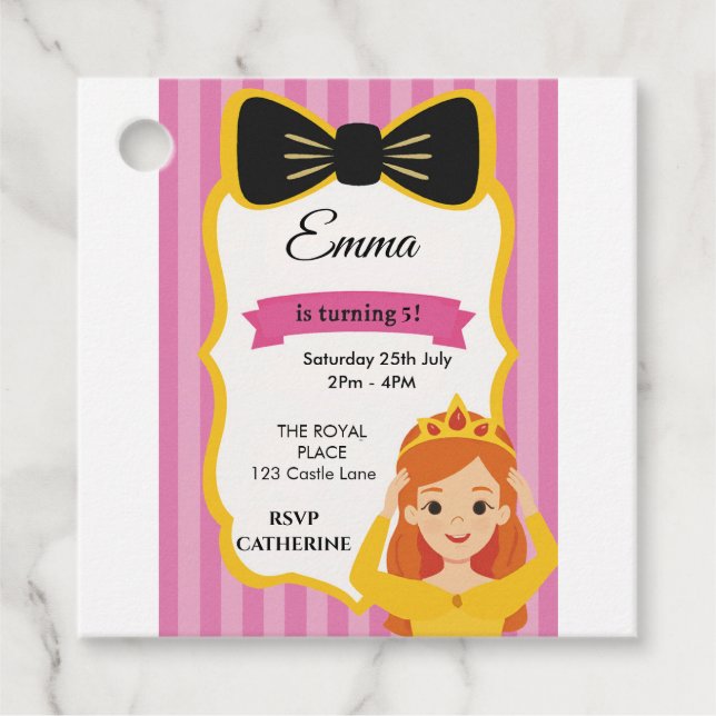 Pink Princess Birthday Invite | Zazzlemade Geschenkanhänger (Vorderseite)