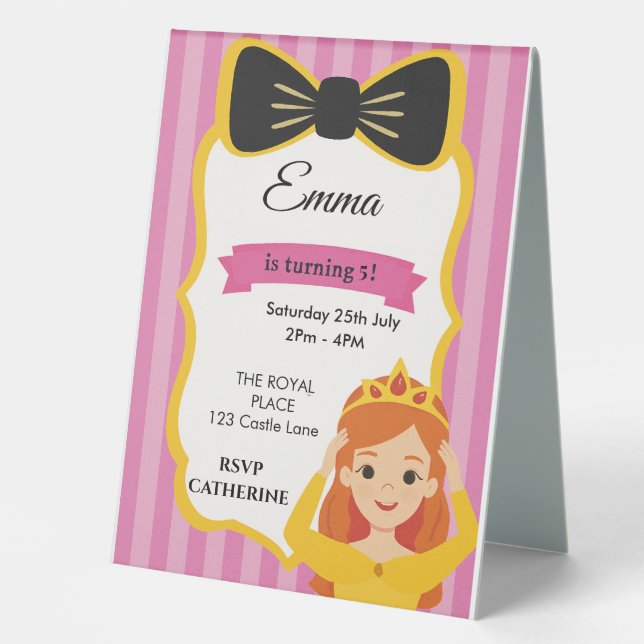 Pink Princess Birthday Invite | Zazzlemade Tischaufsteller (Vorderseite)
