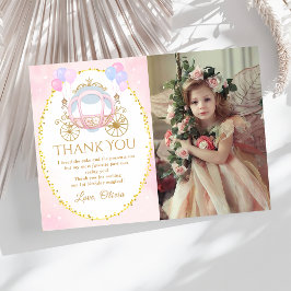 Pink Princess Carriage Birthday Foto Dankeskarte