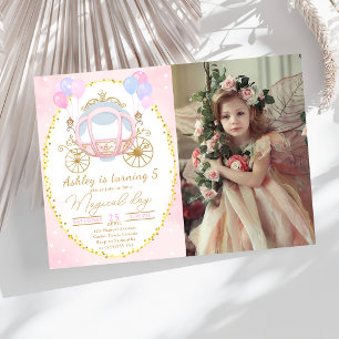 Pink Princess Carriage Girl Birthday Foto Einladung