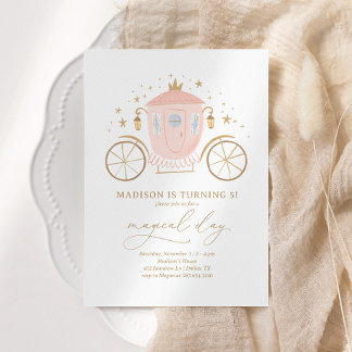 Pink Princess Carriage Girl Birthday Party Einladung