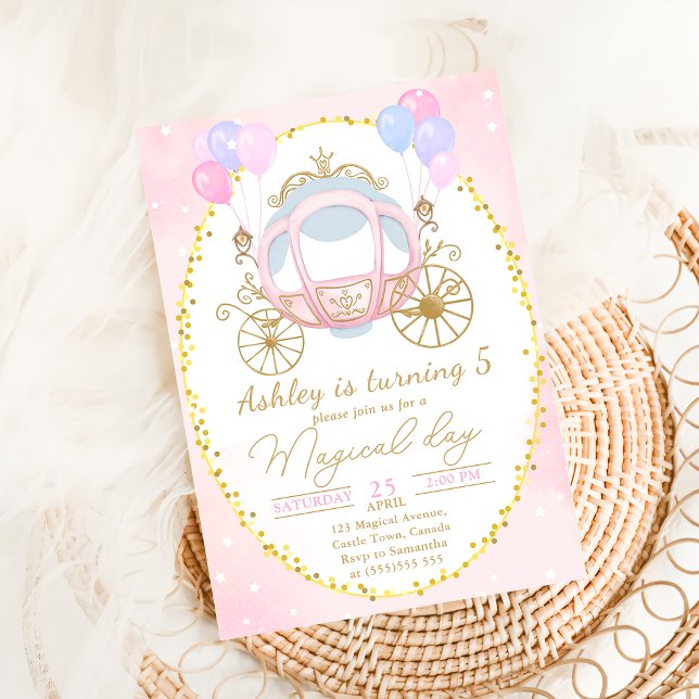 Pink Princess Carriage Girl Birthday Party Einladung (Von Creator hochgeladen)