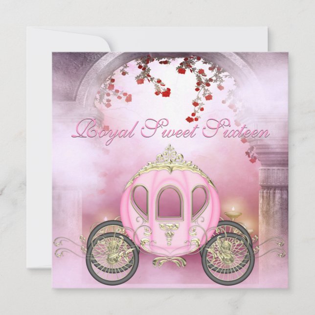 Pink Princess Carriage verzauberte Süße 16 Einladung (Vorderseite)