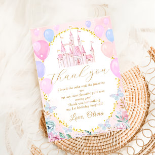 Pink Princess Castle Girl Carte de remerciements d