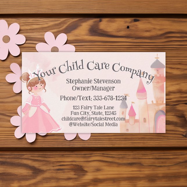Pink Princess Childcare Daycare Babysitter Visitenkarte (princess castle girls daycare child care babysitter business card
)