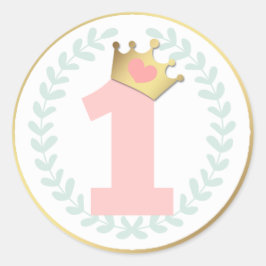 Pink Princess Crown Baby Girl Erstgeburt Runder Aufkleber
