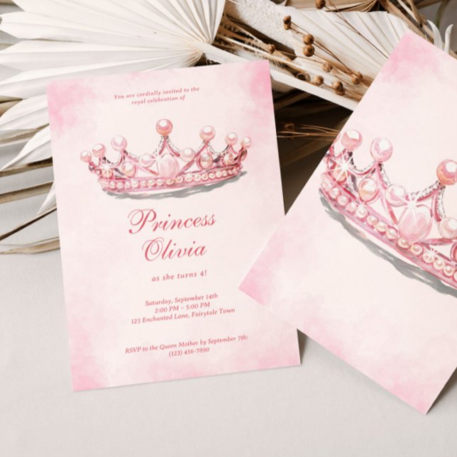 Pink Princess Crown Fairytale Geburtstagsparty Einladung (Von Creator hochgeladen)