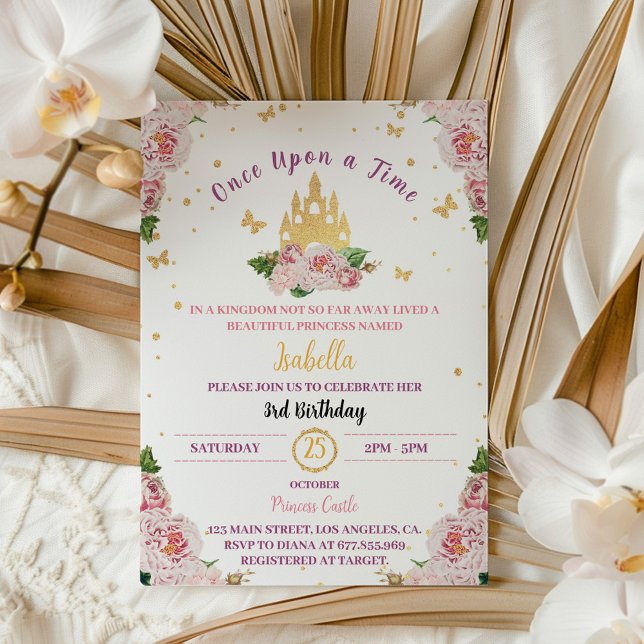 Pink Princess Crown Fairytale Invitation d'anniver (Créateur téléchargé)